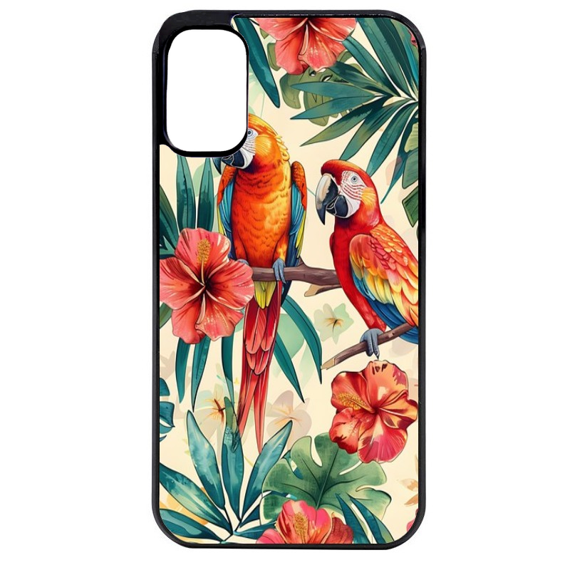 Coque noire taperso pour Moto E13 E14 E15 avec motif perroquet et fleurs protection antichoc personnalisée