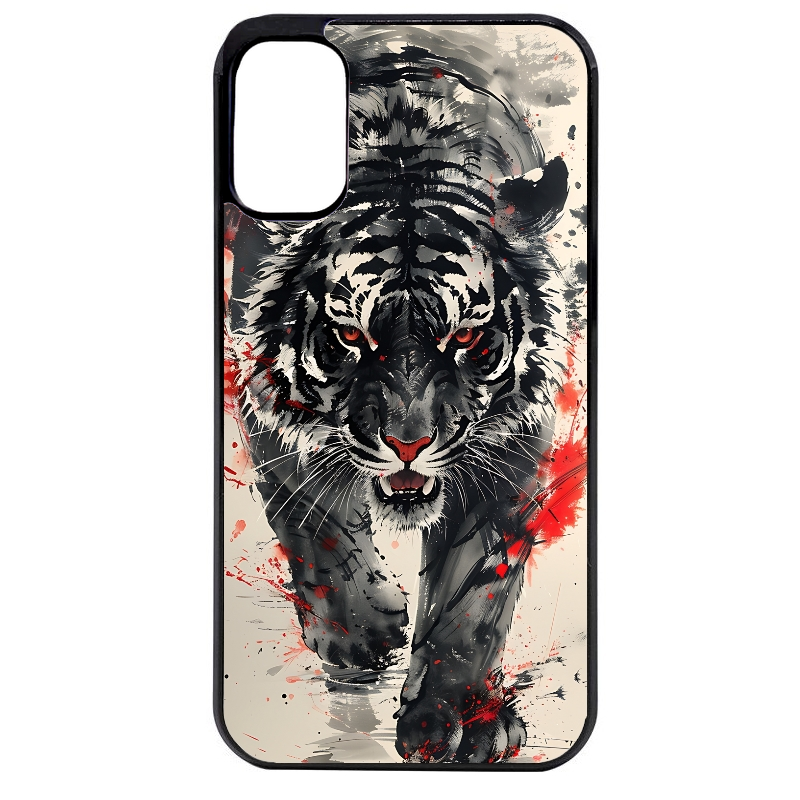 Coque noire taperso pour Moto E13 E14 E15 avec motif tigre japan protection antichoc personnalisée