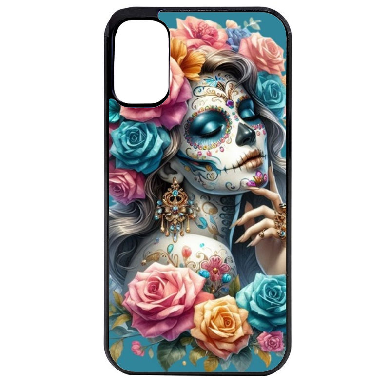Coque noire taperso pour Moto E13 E14 E15 avec motif tete de mort calavera bleu protection antichoc personnalisée