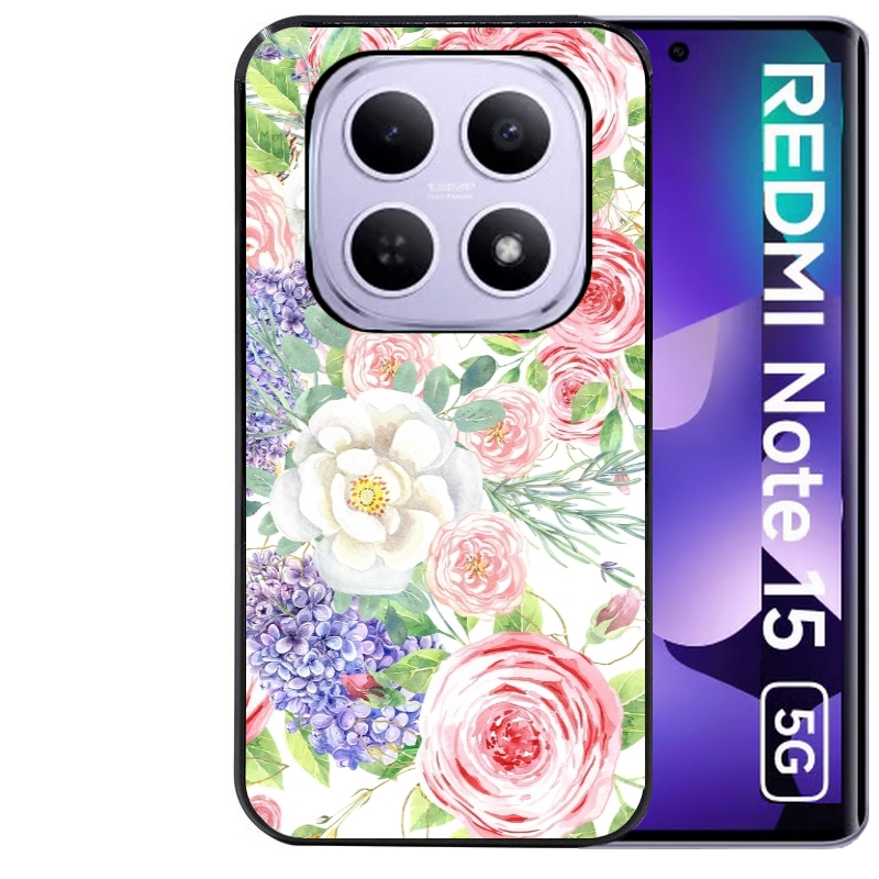 Coque noire taperso pour Redmi Note 15 et PRO PLUS 4G 5G avec motif fleur couleur pastel protection antichoc personnalisée