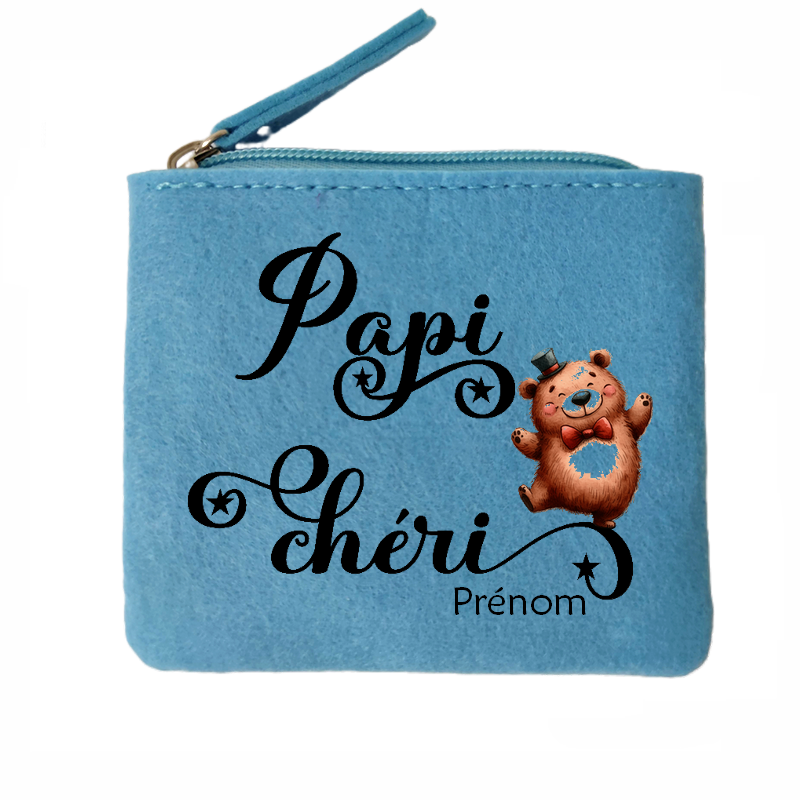 Porte monnaie personnalisé papi chéri en feutrine en feutrine