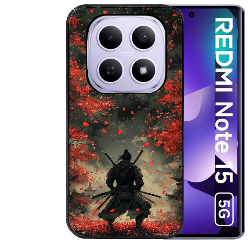Coque noire taperso pour Redmi Note 15 et PRO PLUS 4G 5G avec motif samourai et katana protection antichoc personnalisée