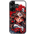 Coque noire taperso pour POCO M6 4G avec motif tete de mort calavera rouge protection antichoc personnalisée