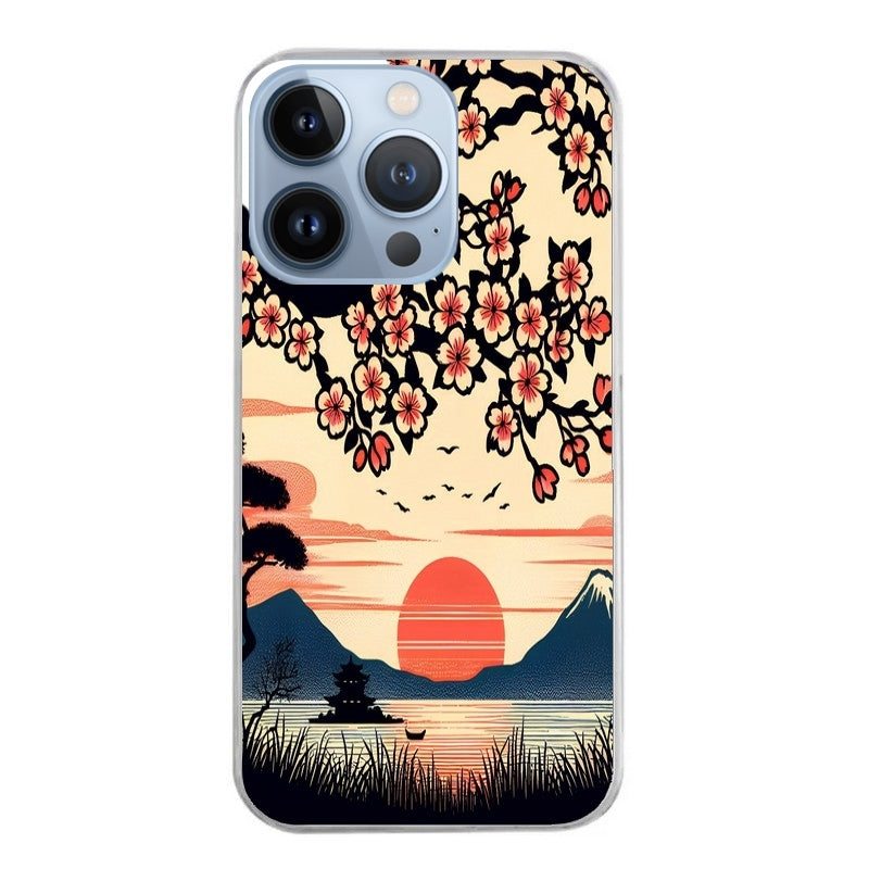 Coque taperso pour Iphone 13 et PRO MINI PRO MAX avec motif japan cerisier protection antichoc personnalisée