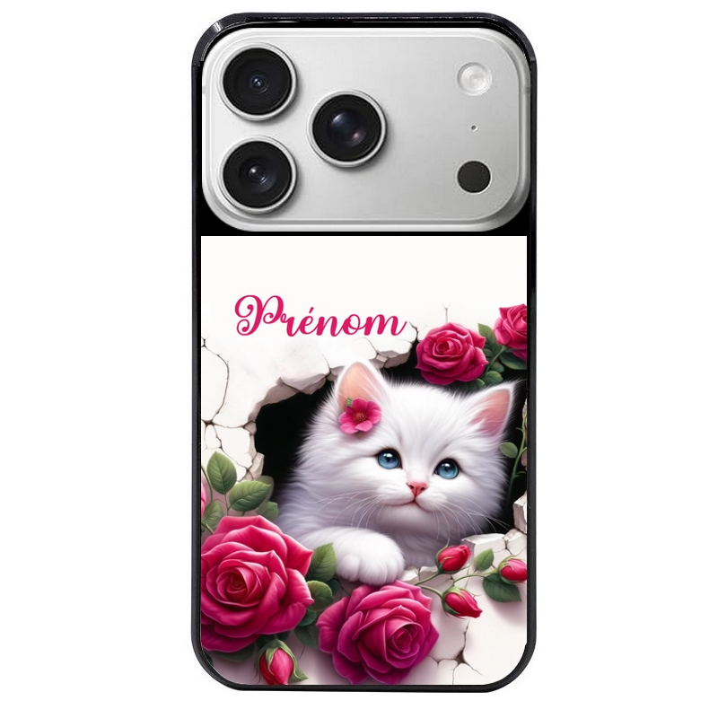Coque noire taperso pour Iphone 17 17E AIR MAX PRO avec motif chat fleurs personnalisee protection antichoc personnalisée