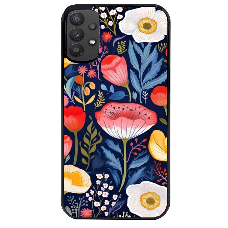 Coque noire taperso pour galaxy A22 A32 A52 A52S 4G 5G  avec motif fleur coquelicot protection antichoc personnalisée
