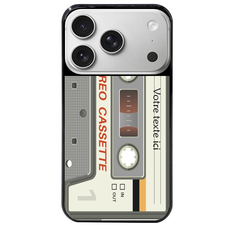 Coque noire taperso pour Iphone 17 17E AIR MAX PRO avec motif cassette grise personnalisable protection antichoc personnalisée