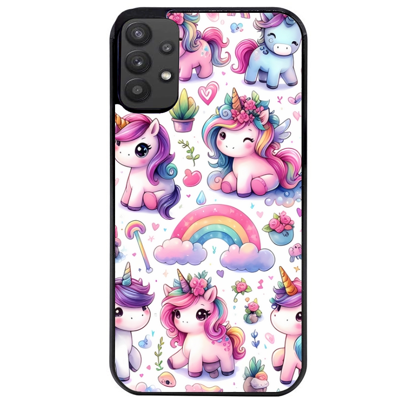 Coque noire taperso pour galaxy A22 A32 A52 A52S 4G 5G  avec motif licorne arc en ciel protection antichoc personnalisée