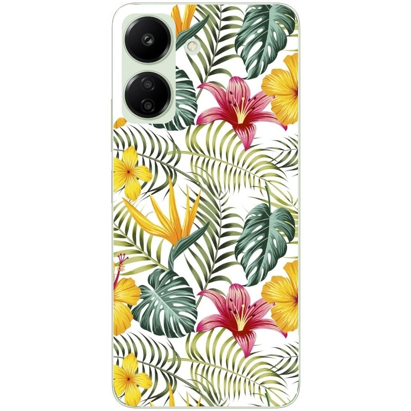 Coque taperso pour POCO C65 4G avec motif jungle et fleur hibiscus protection antichoc personnalisée