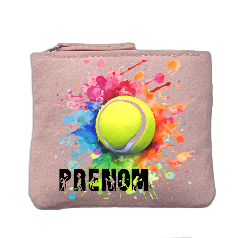 Porte monnaie personnalisé motif tennis color rose clair en feutrine en feutrine