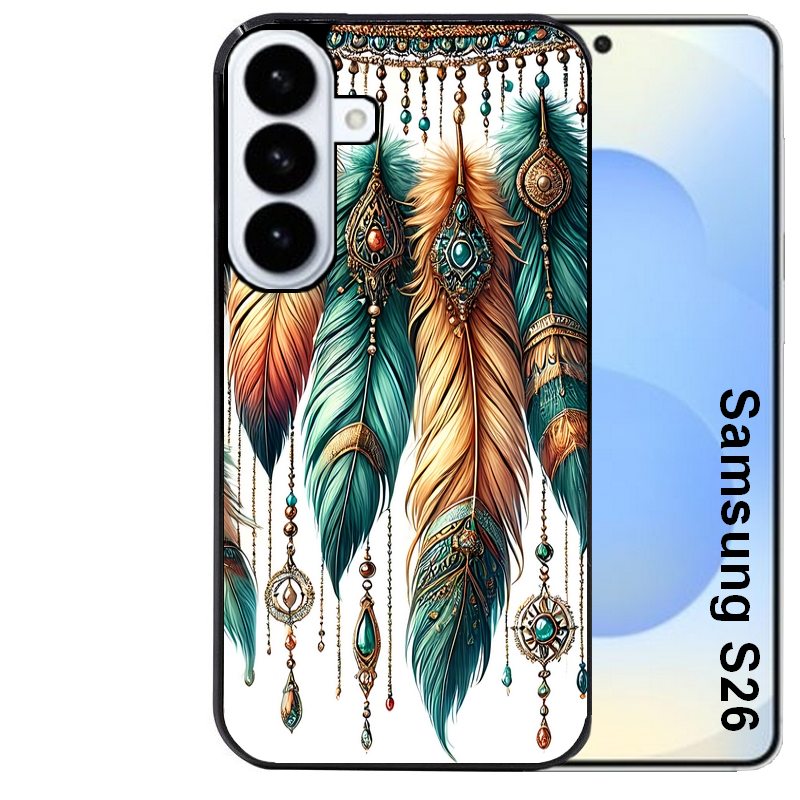 Coque noire taperso pour galaxy S26 et PLUS ULTRA FE avec motif plumes et bijoux protection antichoc personnalisée
