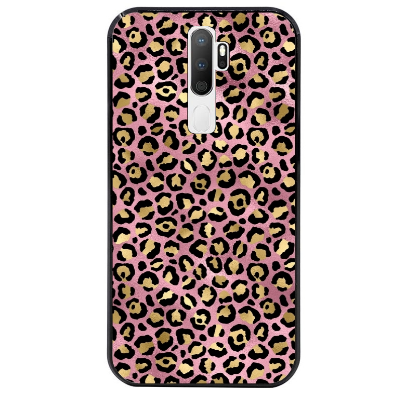 Coque noire taperso pour OPPO A5 A9 2020 avec motif leopard rose protection antichoc personnalisée