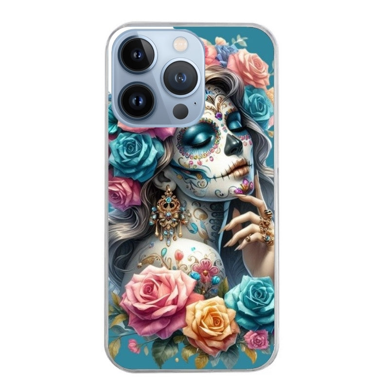 Coque taperso pour Iphone 12 et PRO MINI PRO MAX avec motif tete de mort calavera bleu protection antichoc personnalisée