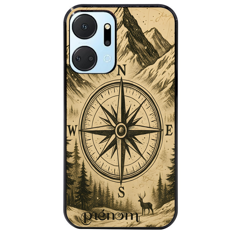 Coque noire taperso pour Honor X7A avec motif voyage et boussole protection antichoc personnalisée