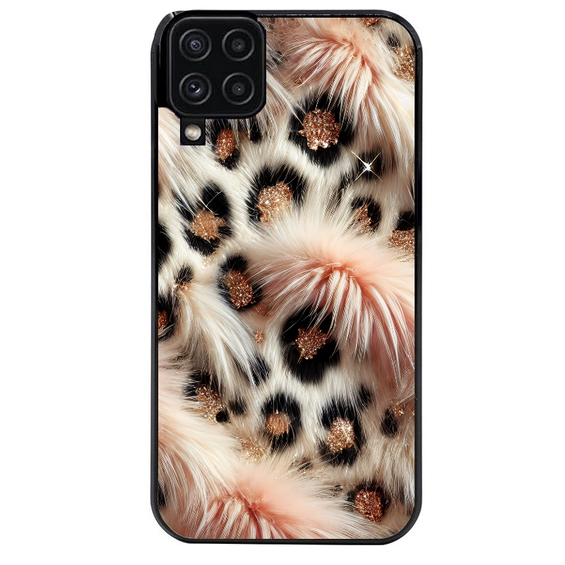 Coque noire taperso pour galaxy A22 A32 A52 A52S 4G 5G  avec motif effet fourrure leopard 1 protection antichoc personnalisée