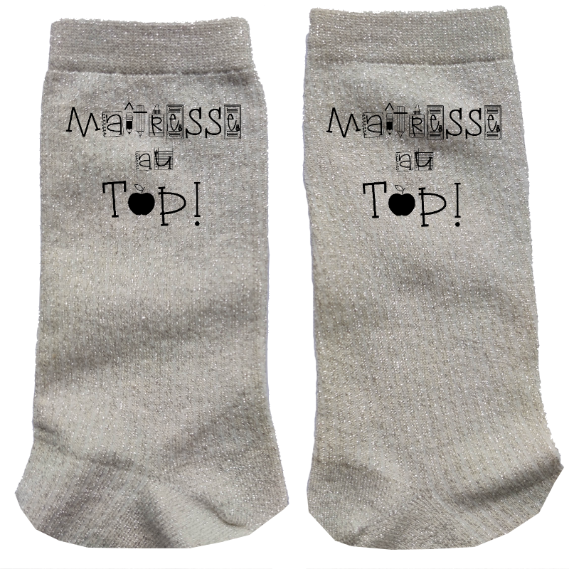 Chaussettes paillettes crème motif maitresse au top