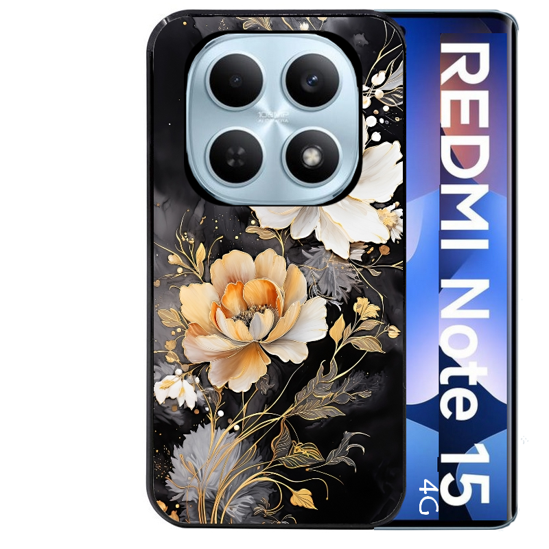 Coque noire taperso pour Redmi Note 15 et PRO PLUS 4G 5G avec motif fleur blanche protection antichoc personnalisée