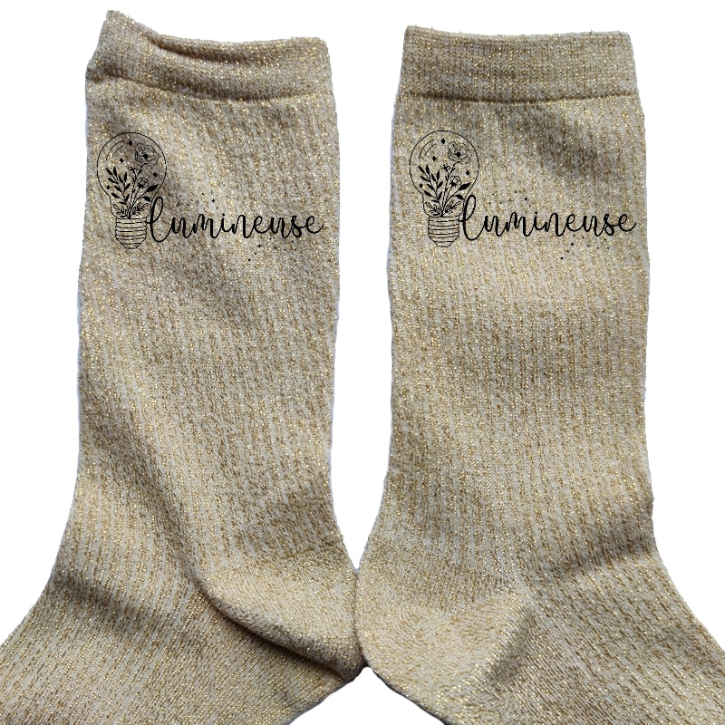 Chaussettes paillettes doré motif lumineuse