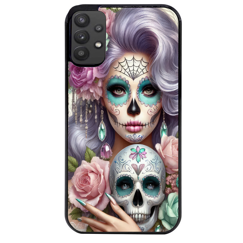 Coque noire taperso pour galaxy A22 A32 A52 A52S 4G 5G  avec motif tete de mort calavera bijoux protection antichoc personnalisée