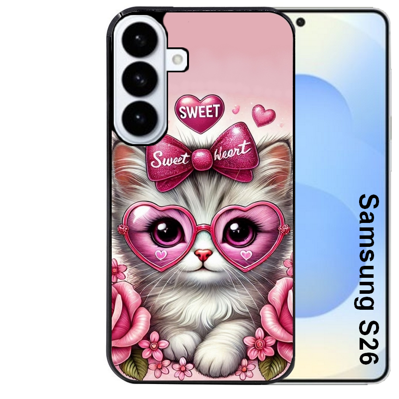 Coque noire taperso pour galaxy S26 et PLUS ULTRA FE avec motif chat lunettes protection antichoc personnalisée