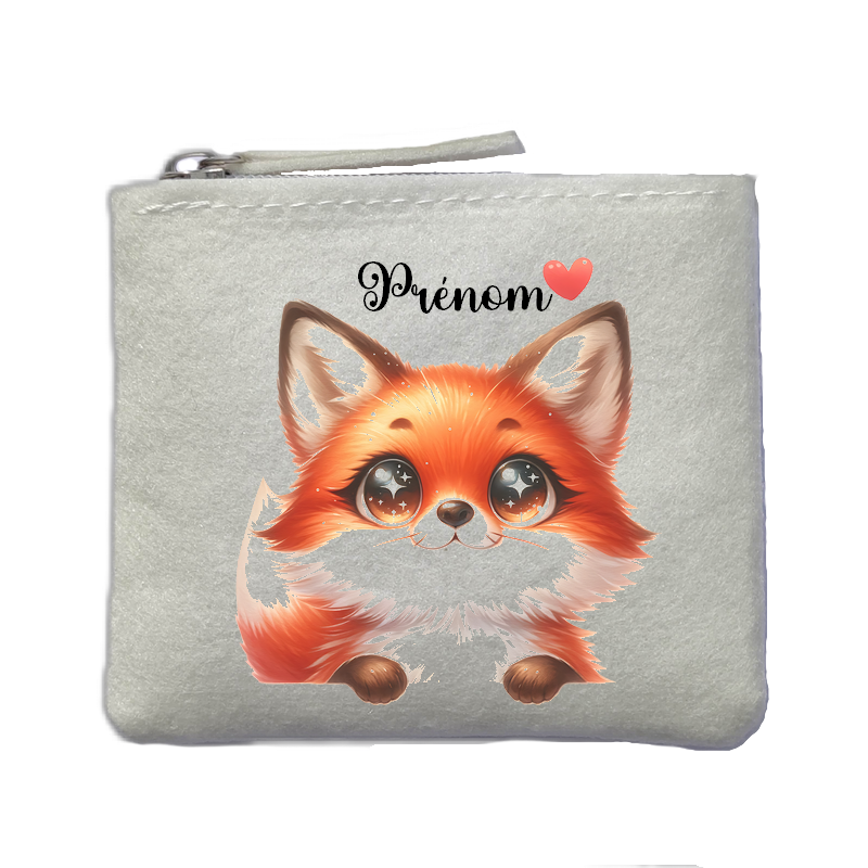 Porte monnaie personnalisé fox renard coeur ivoire en feutrine en feutrine ivoire