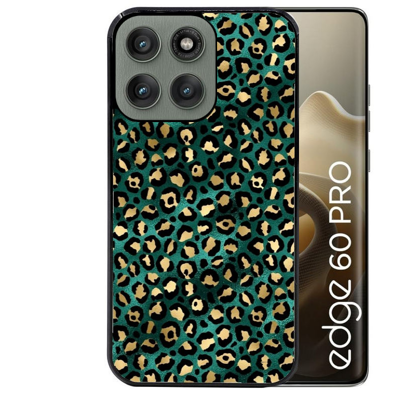 Coque noire taperso pour Moto Edge 60 et Neo Fusion Pro avec motif leopard vert protection antichoc personnalisée
