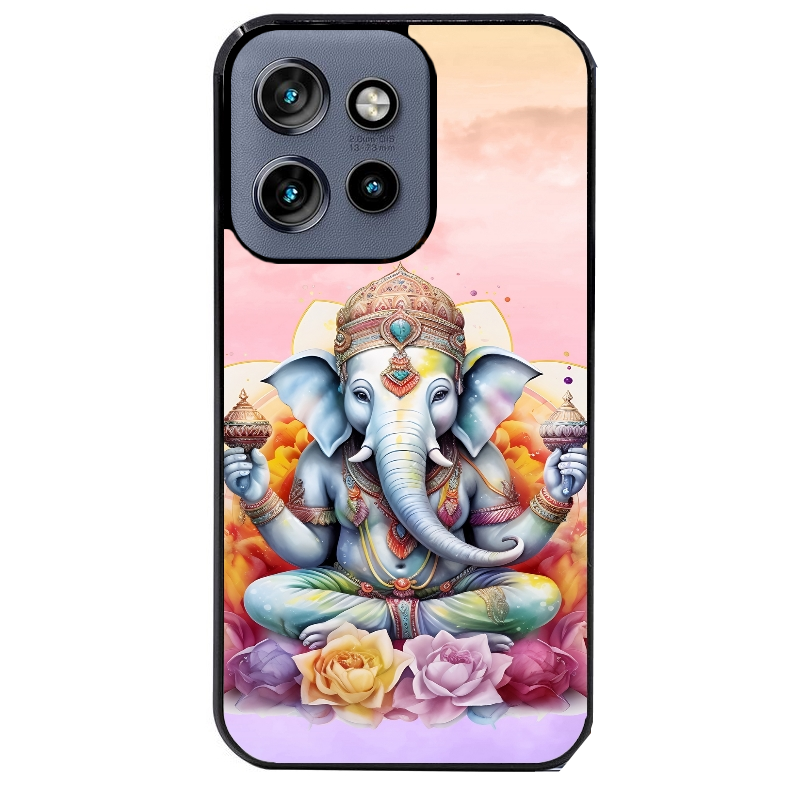 Coque noire taperso pour Moto Edge 60 et Neo Fusion Pro avec motif elephant namaste protection antichoc personnalisée