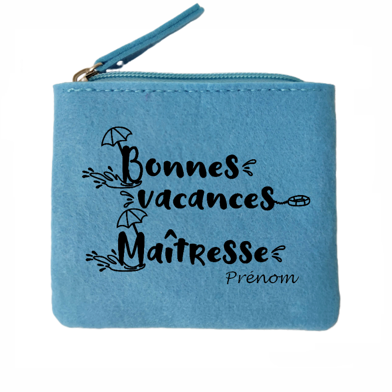 Porte monnaie personnalisé maitresse en vacances en feutrine en feutrine