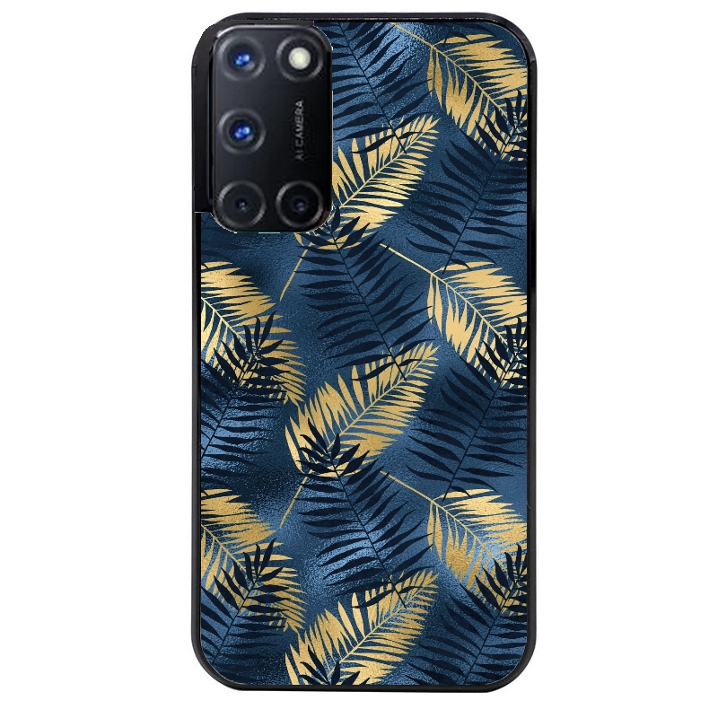 Coque noire taperso pour OPPO A72 4G avec motif palmier bleu protection antichoc personnalisée