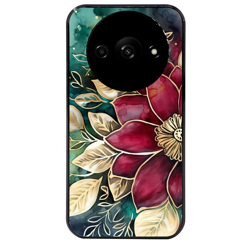 Coque noire taperso pour Redmi A3 avec motif fleur poinsettia style noel protection antichoc personnalisée
