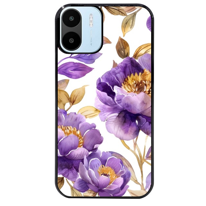 Coque noire taperso pour Redmi A1 et A2 avec motif fleur pivoine protection antichoc personnalisée