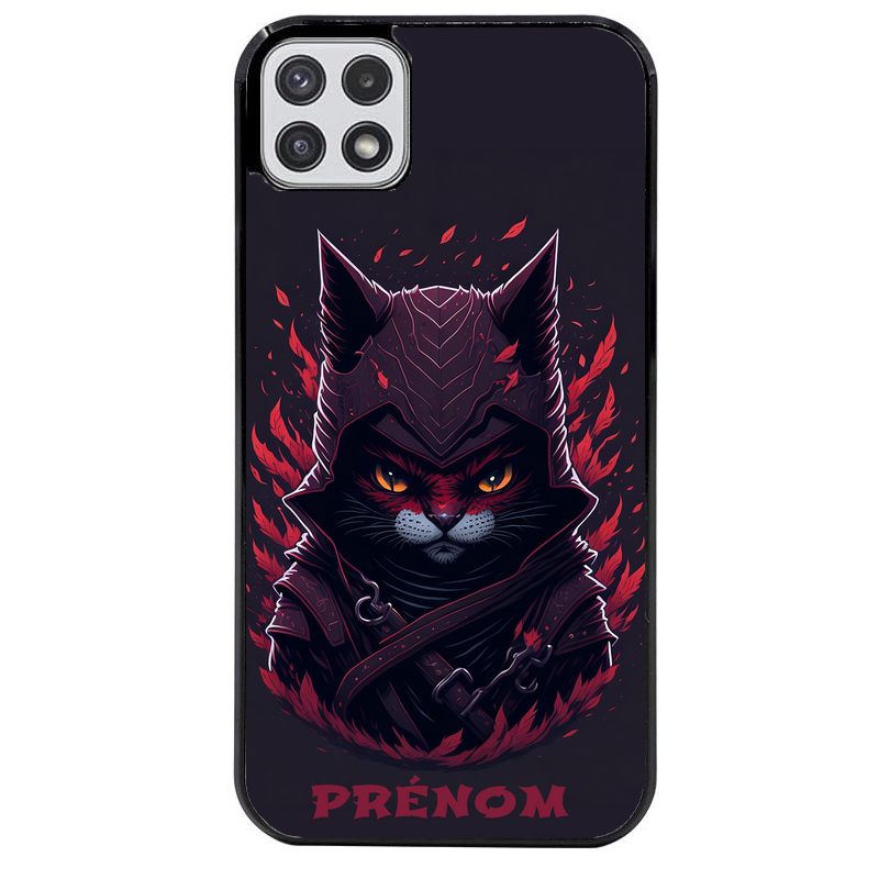 Coque noire taperso pour galaxy A22 A32 A52 A52S 4G 5G  avec motif chat samourai personnalise protection antichoc personnalisée