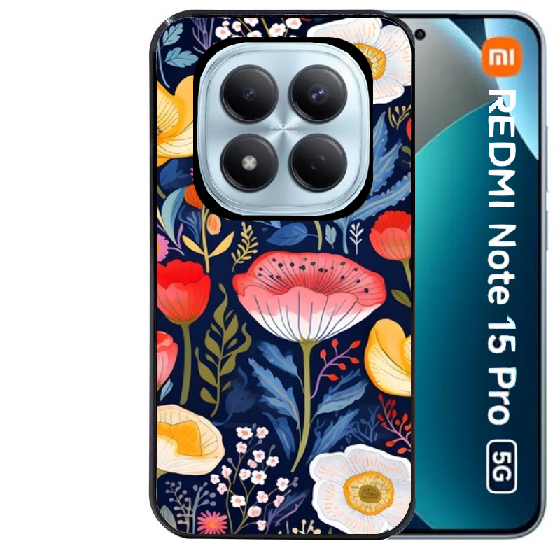 Coque noire taperso pour Redmi Note 15 et PRO PLUS 4G 5G avec motif fleur coquelicot protection antichoc personnalisée