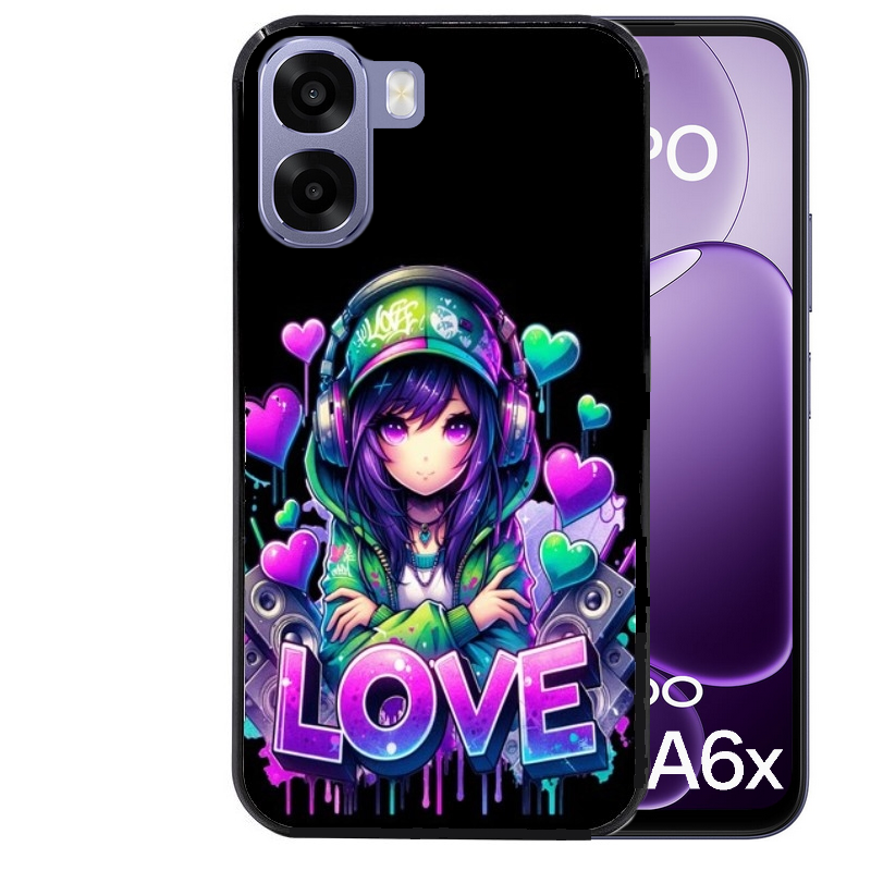 Coque noire taperso pour OPPO A6 A6X 4G et 5G avec motif anime manga et love protection antichoc personnalisée
