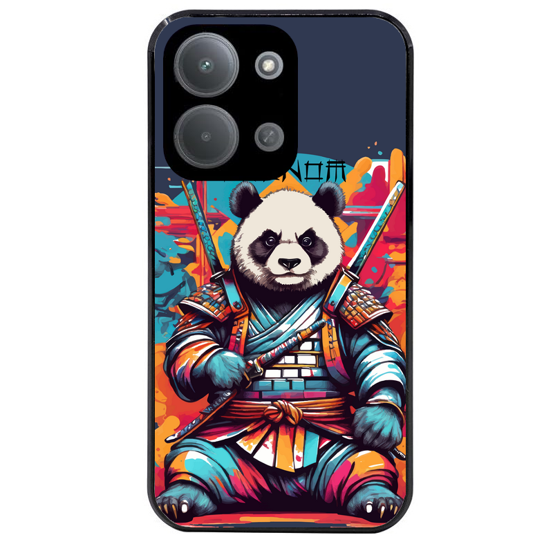 Coque noire taperso pour POCO C85 avec motif panda katana personnalisee protection antichoc personnalisée