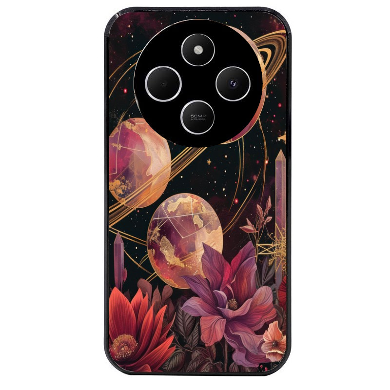 Coque noire taperso pour POCO C75 avec motif astro et fleurs protection antichoc personnalisée