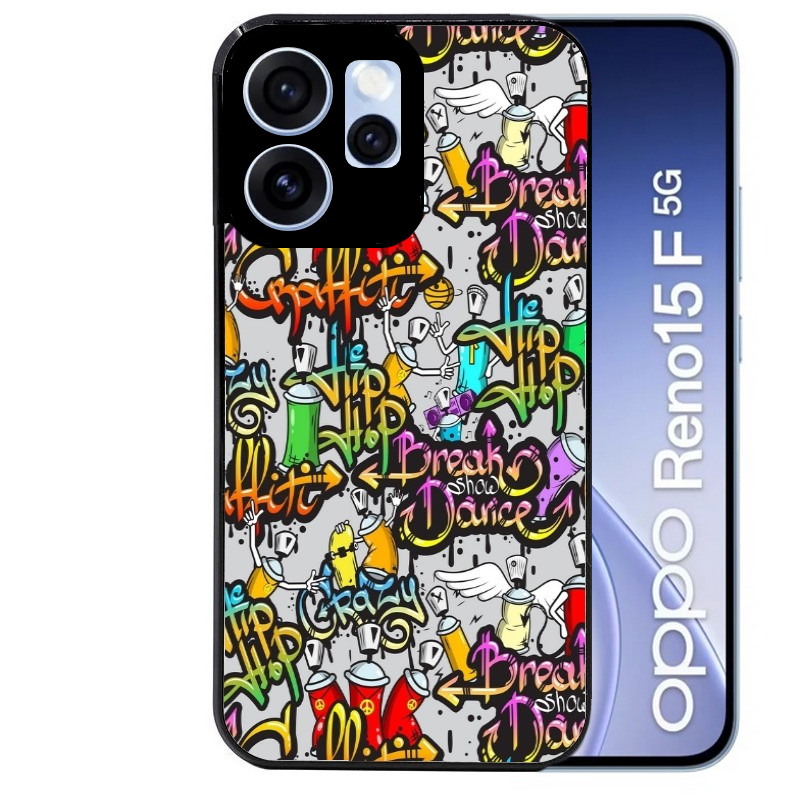 Coque noire taperso pour OPPO Reno 15 et F FS 5G avec motif tag et graffiti protection antichoc personnalisée