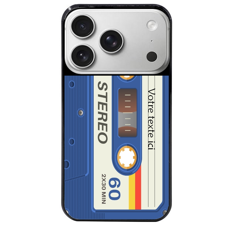 Coque noire taperso pour Iphone 17 17E AIR MAX PRO personnalisable avec motif cassette bleu protection antichoc personnalisée