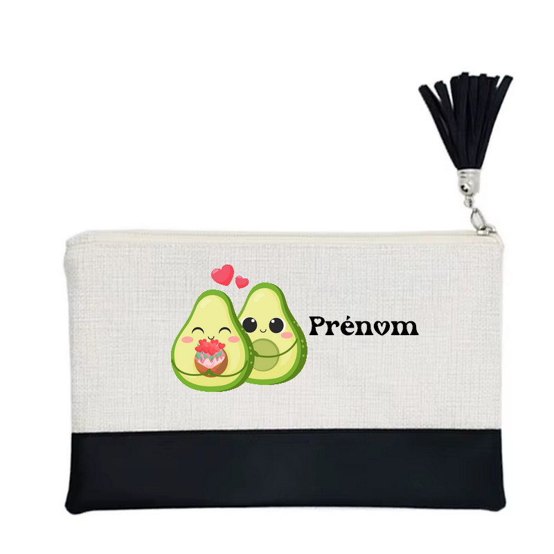 Pochette personnalisée motif avocat love en toile et simili cuir personnalisée