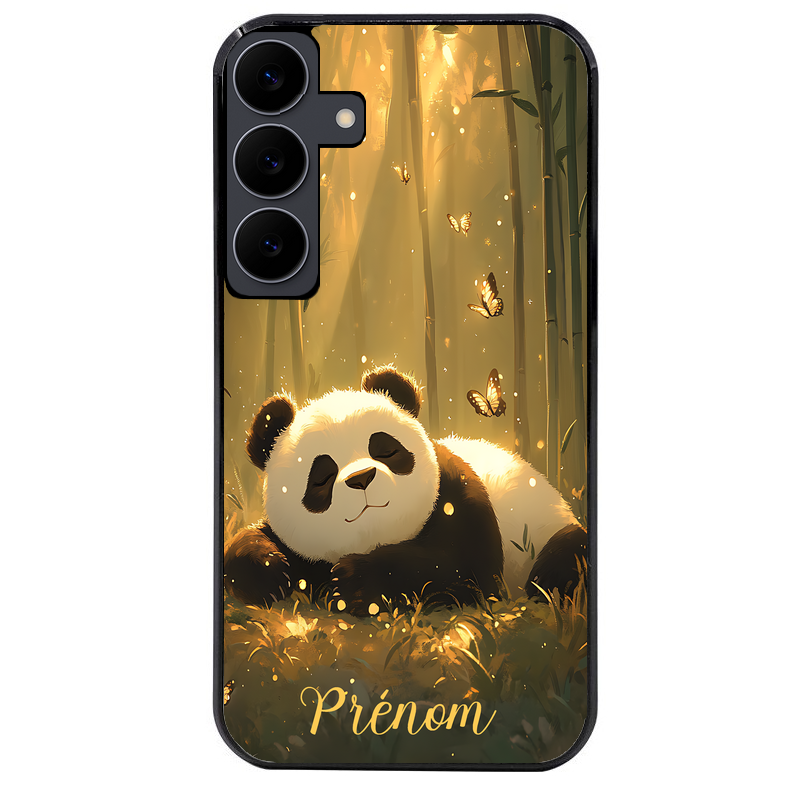 Coque noire taperso pour galaxy A06 A16 A26 A36 A56 avec motif panda et papillon personnalisee protection antichoc personnalisée