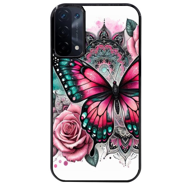 Coque noire taperso pour OPPO A54 et A74 5G avec motif papillon rose protection antichoc personnalisée