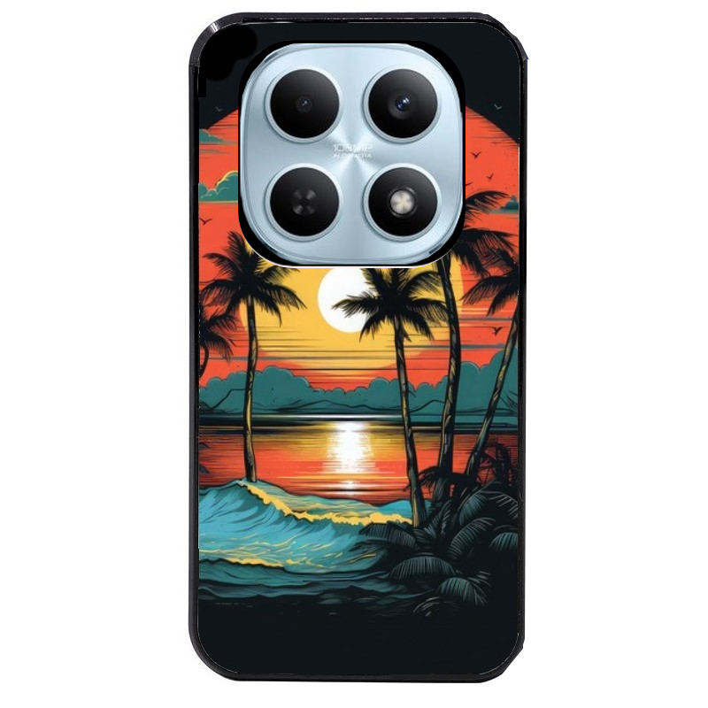 Coque noire taperso pour POCO M8 5G et PRO 5G avec motif hawaii palmier protection antichoc personnalisée