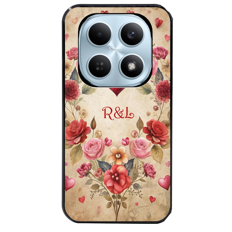 Coque noire taperso pour POCO M8 5G et PRO 5G avec motif coeur vintage et initiales personnalisee protection antichoc personnalisée