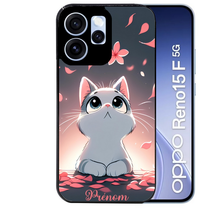 Coque noire taperso pour OPPO Reno 15 et F FS 5G avec motif chat anime avec votre prenom protection antichoc personnalisée