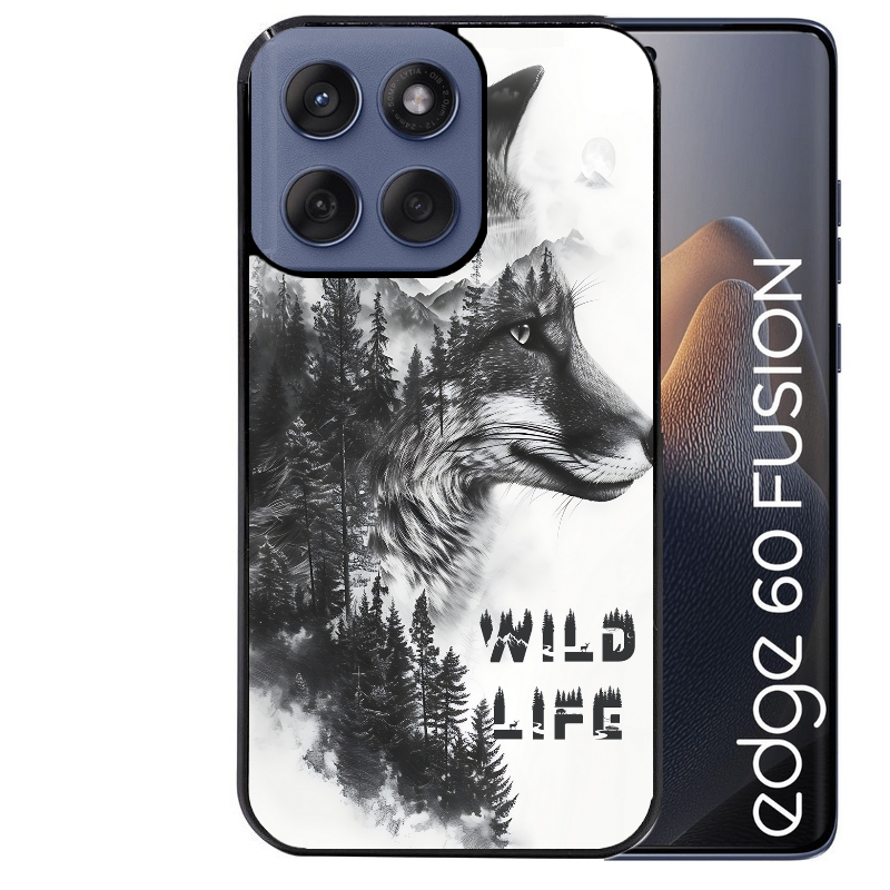 Coque noire taperso pour Moto Edge 60 et Neo Fusion Pro avec motif renard fox wild protection antichoc personnalisée