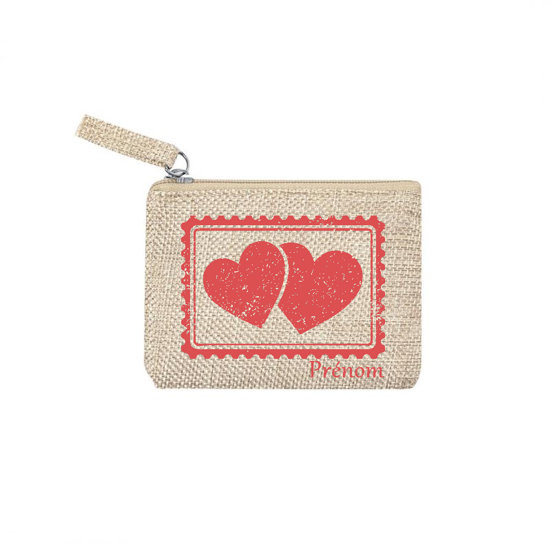 Pochette personnalisée motif cœur love en toile et simili cuir personnalisée