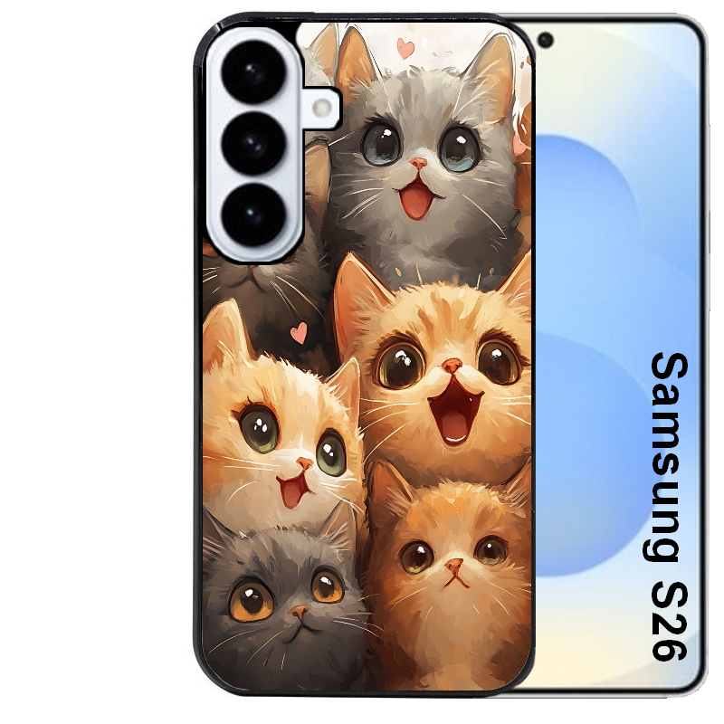 Coque noire taperso pour galaxy S26 et PLUS ULTRA FE avec motif chat smile protection antichoc personnalisée