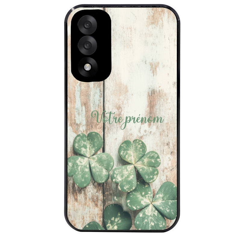 Coque noire taperso pour OnePlus Nord 5 avec motif bois et trefle personnalisee protection antichoc personnalisée