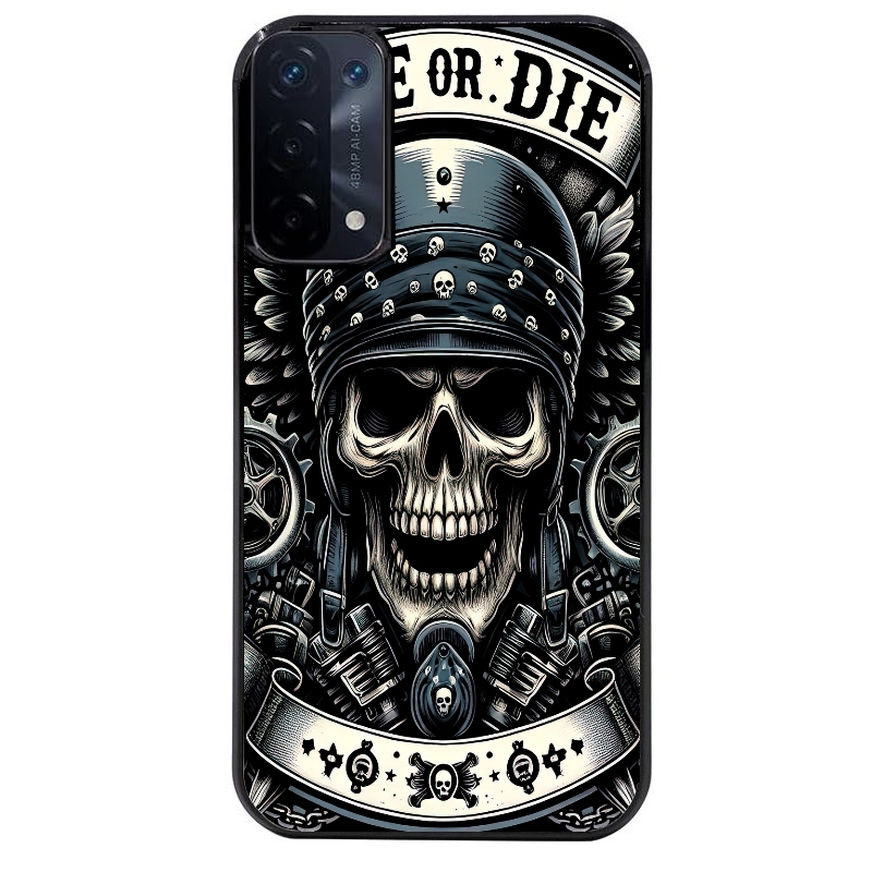 Coque noire taperso pour OPPO A54 et A74 5G avec motif mort motard protection antichoc personnalisée
