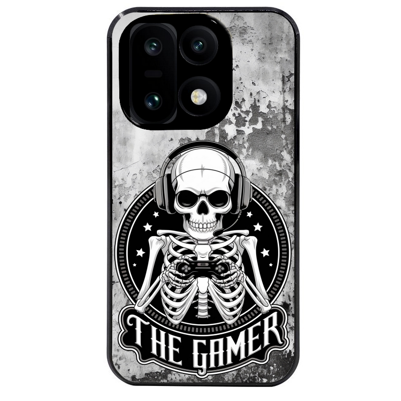Coque noire taperso pour OnePlus 15 avec motif tete de mort gamer beton protection antichoc personnalisée